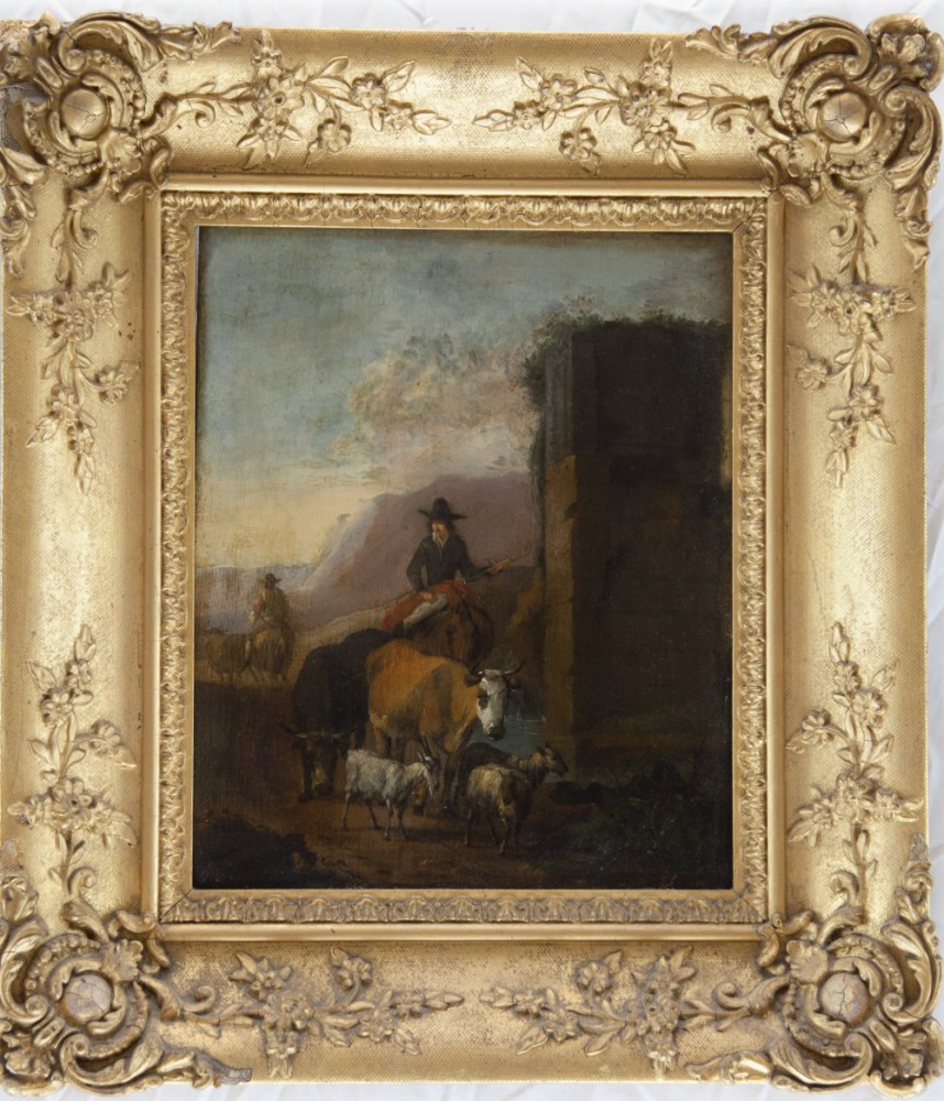 jan frans soolmaker: Viandanti con rudere Siglato e datato  in basso a destra F.S 1680
